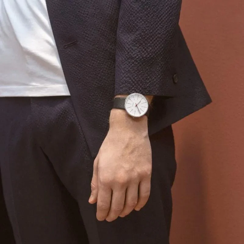 Bankers watch des. Arne Jacobsen - 40mm diameter, white dial, black strap - Image 6